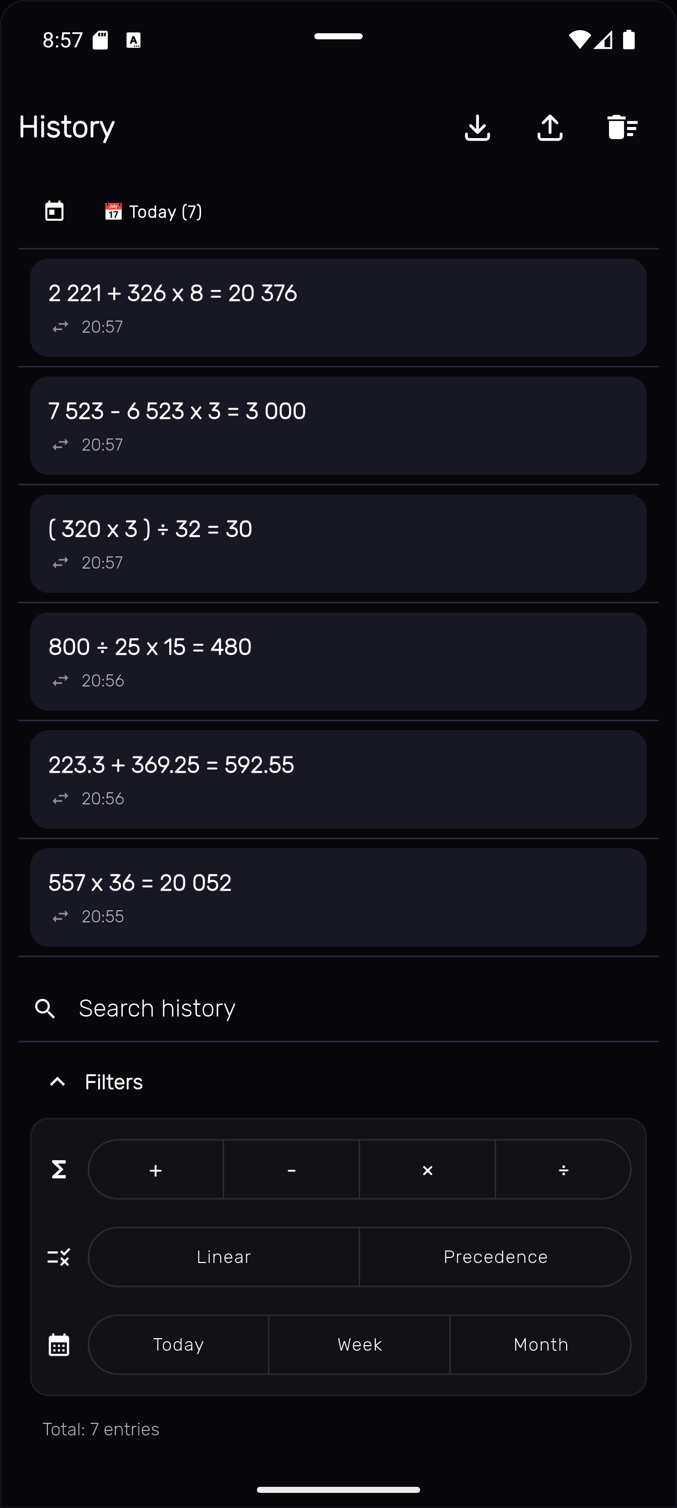 Ryft Calc smart history — search, pin, and filter past calculations by type or date