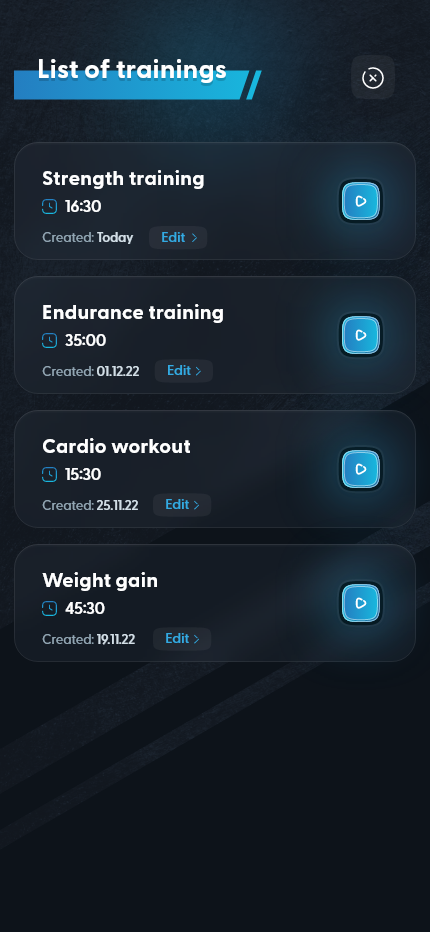 List of saved training routines